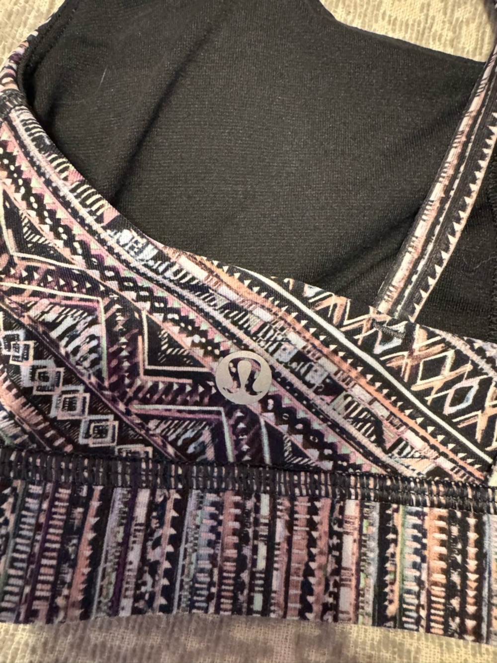 Lululemon Patterned Strappy Sports Bra - Black, Pink & White - Picture 3 of 4